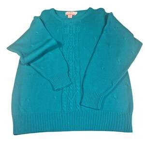 Vintage American Weekend Women's Cable Knit Textured Sweater Teal 18W